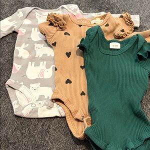Carter's, Rabbit & Bear, & unknown 3-Pack Baby Bodysuits in Gray, Tan & Green
